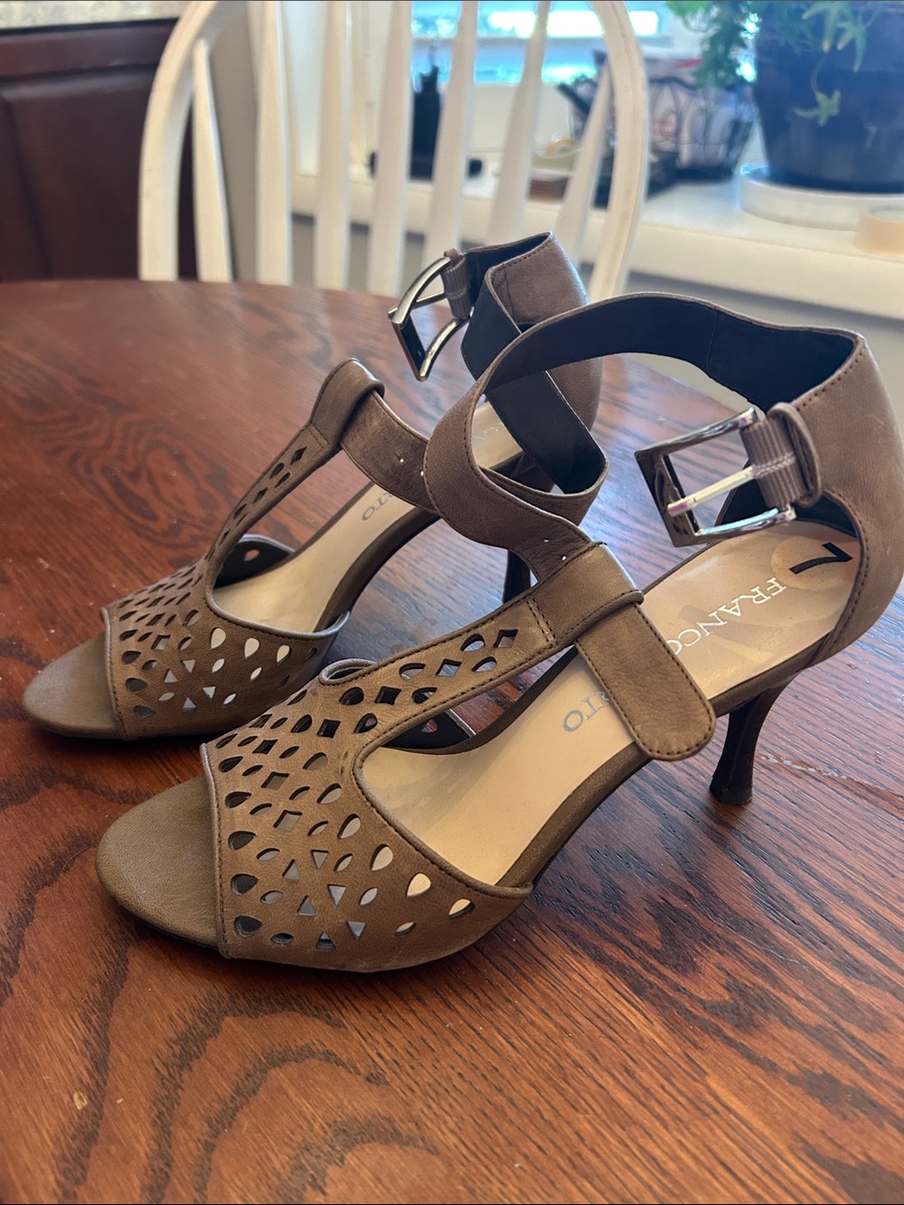 Franco Sarto Taupe Cutout T-Strap Heels